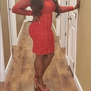 Eye turning red dress. Just in time for holiday parties. Bodycon w/ sheer top.